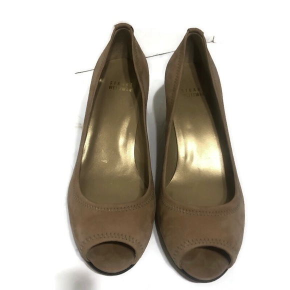 stuart weitzman womens tan open toe suede heels shoes sz 7.5 - Picture 1 of 8